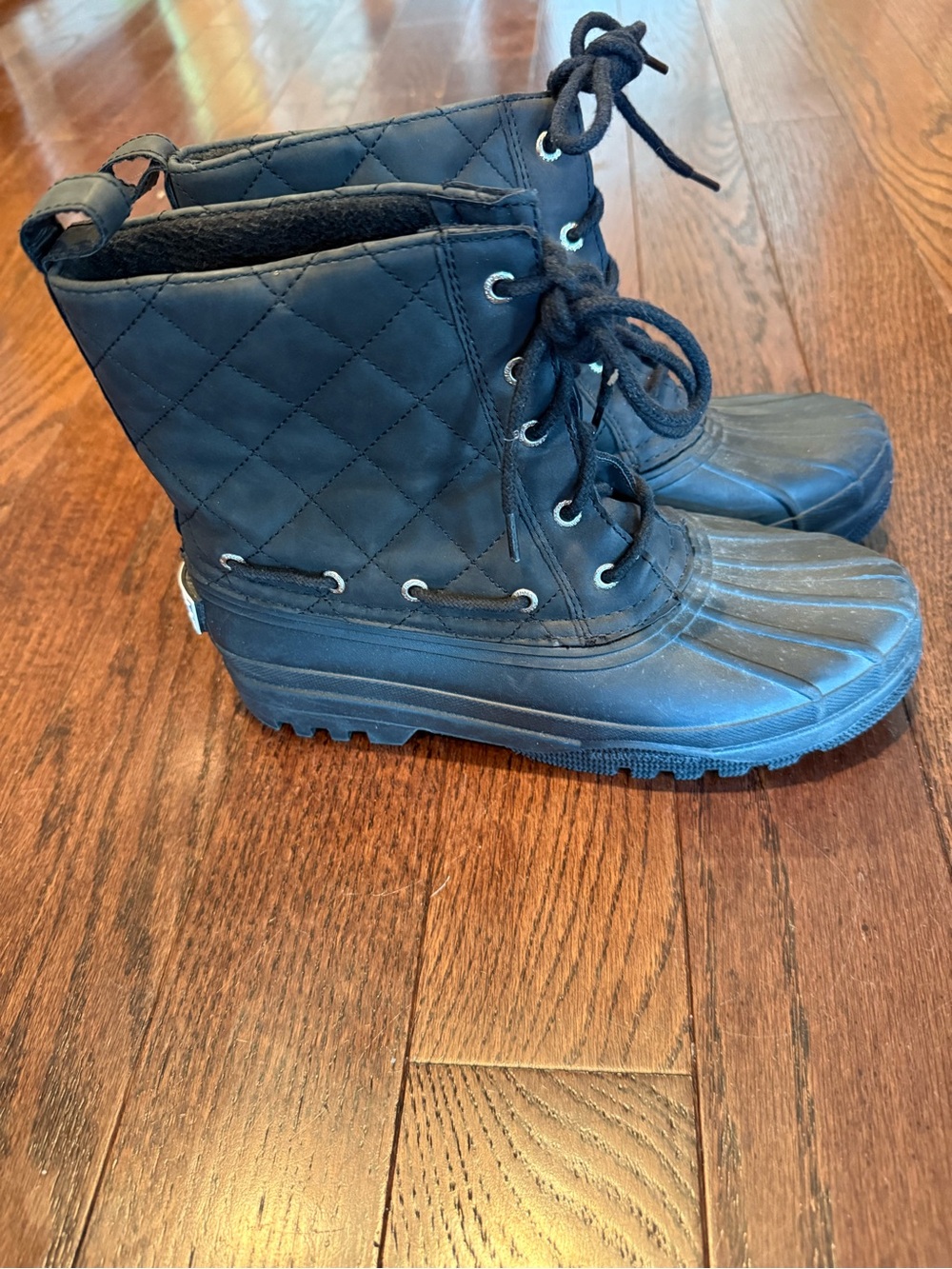 Kids Black Quilted Lace-Up Winter Boots